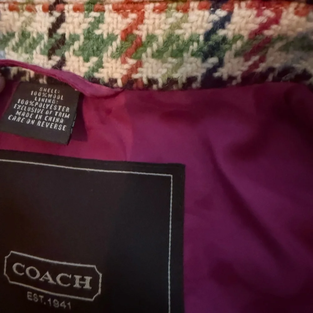 Coach colorful check houndstooth wool coat medium - Picture 2 of 4